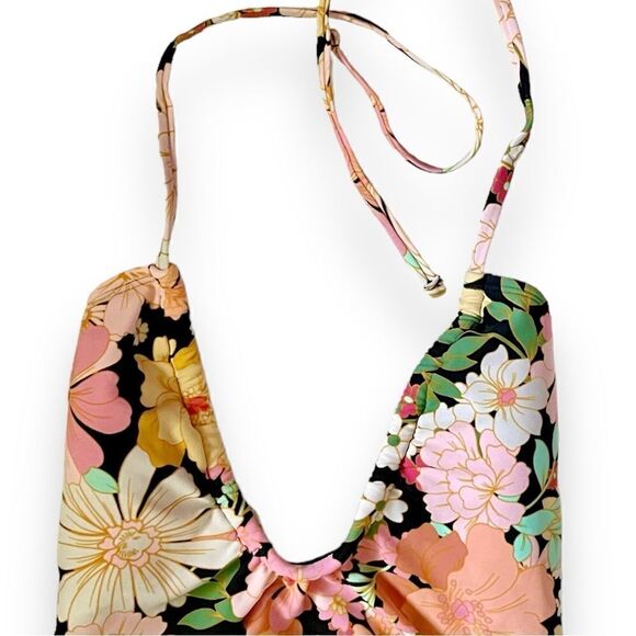 Shade&Shore Multi Floral Halter Keyhole Bandeau Tie Back One Piece Swimsuit NWT - Picture 10 of 16